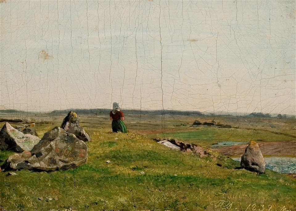P.C. Skovgaard, Pige på en kæmpehøj ved Vejby, 1838, 14.684, Skovgaard Museet
