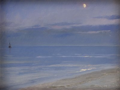 P.S. Krøyer - Skagen Beach in Moonlight - KMS8273 - Statens Museum for Kunst. Free illustration for personal and commercial use.