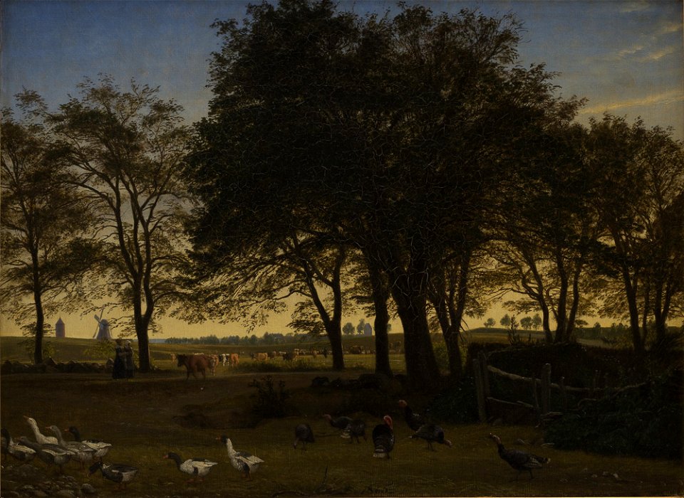 P.C. Skovgaard - Parti ved Iselingen. I baggrunden Vordingborg Kirke og Gåsetårnet. Septemberaften - KMS1731 - Statens Museum for Kunst