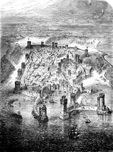 P175-Bird's-eye View of Rhodes in the 16th Century