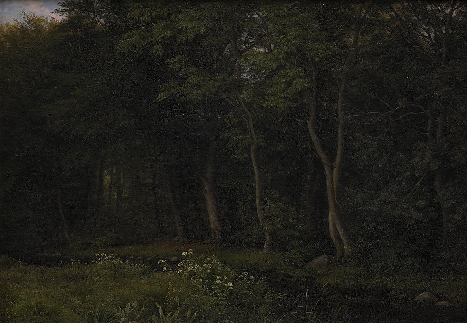 P.C. Skovgaard - Twilight Setting in a Wood near Iselingen Manor, Zealand - KMS1497 - Statens Museum for Kunst