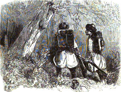 P.B. Fantassins russes en éclaireurs dans une forét de la Tchetchenia. Floriant Gille. Lettres sur le Caucase et la Crimée. 1859. P.163