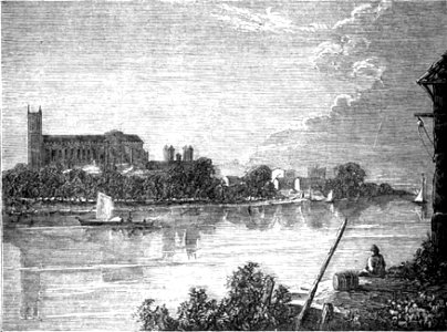 P306 WESTMINSTER FROM THE RIVER IN THE TIME OF QUEEN ANNE