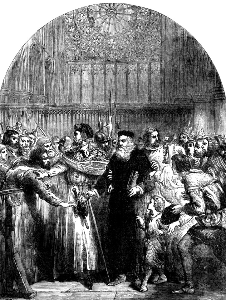 P415-Wycliffe appearing before the Prelates at St Pauls to answer the Charge of Heresy