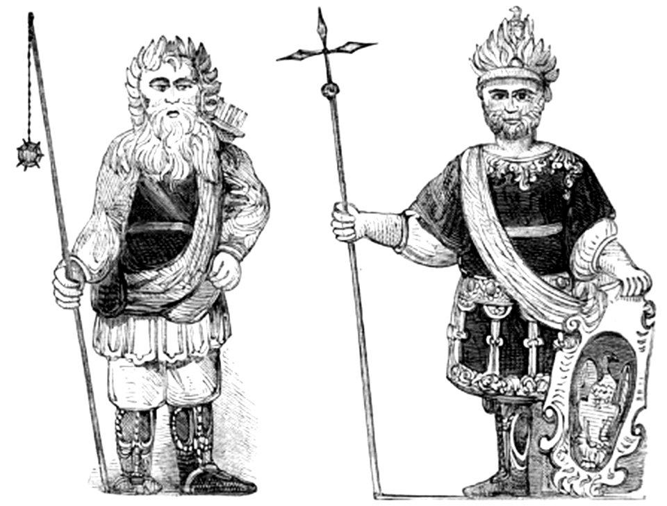 P618a Carving in wood of Gog and Magog