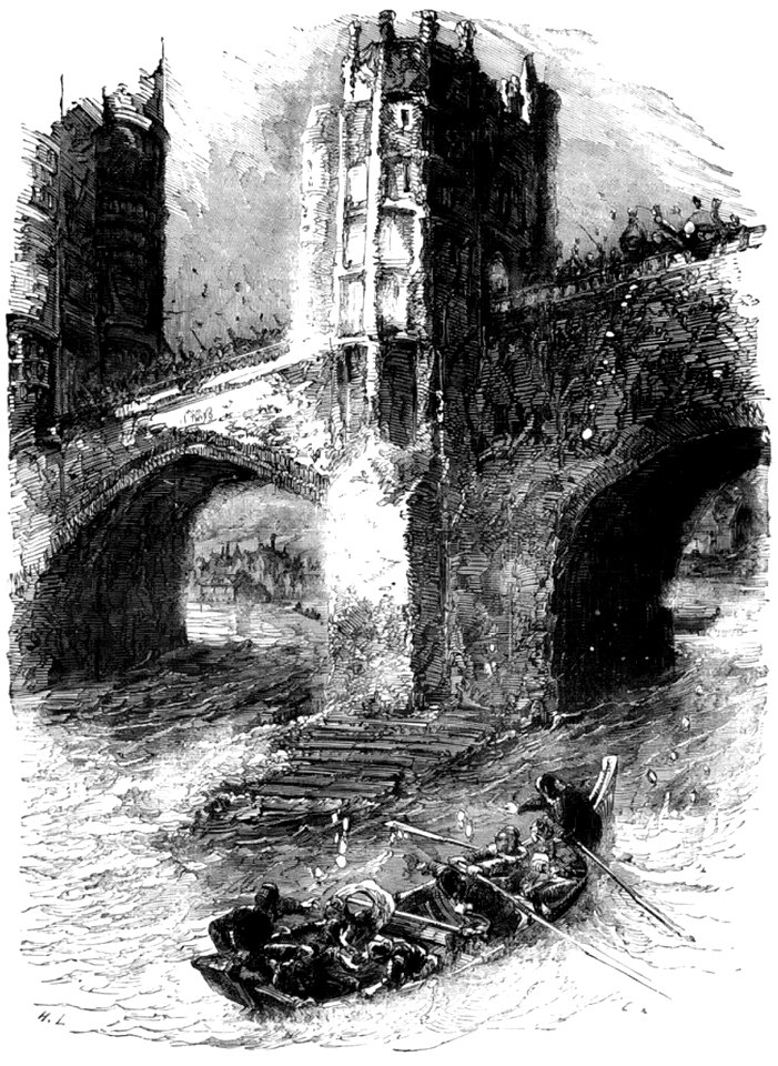 P289-London Bridge in the 13th Century-Escape of Queen Eleanor
