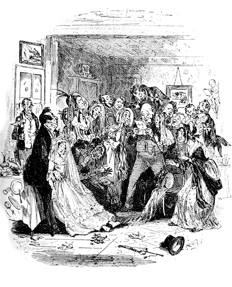 P622--Martin Chuzzlewit (Phiz)--miss pecksniff's nuptials receive temp check