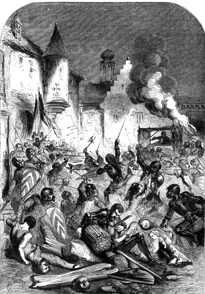 P397-Combat between English and French Knights in a Square at Limoges