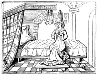 P66a Bedstead of the 15th Century. Free illustration for personal and commercial use.