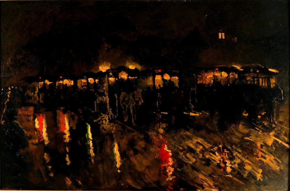 Paardentrams op de Dam te Amsterdam bij avond Centraal Museum 13982