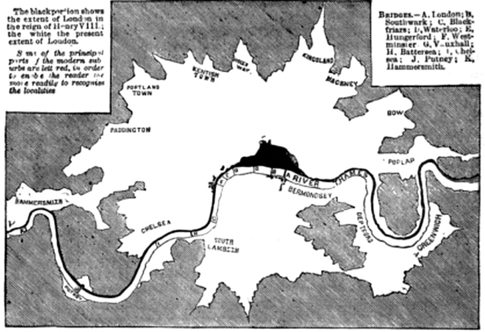 P622b Outline Plan of the extent of London in the reigns of Henry VIII. and Queen Victoria