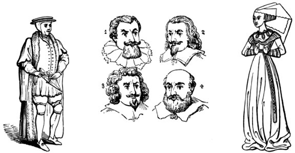 P613a Costumes, Beards of the sixteenth Century, Dress of a Lady 1485