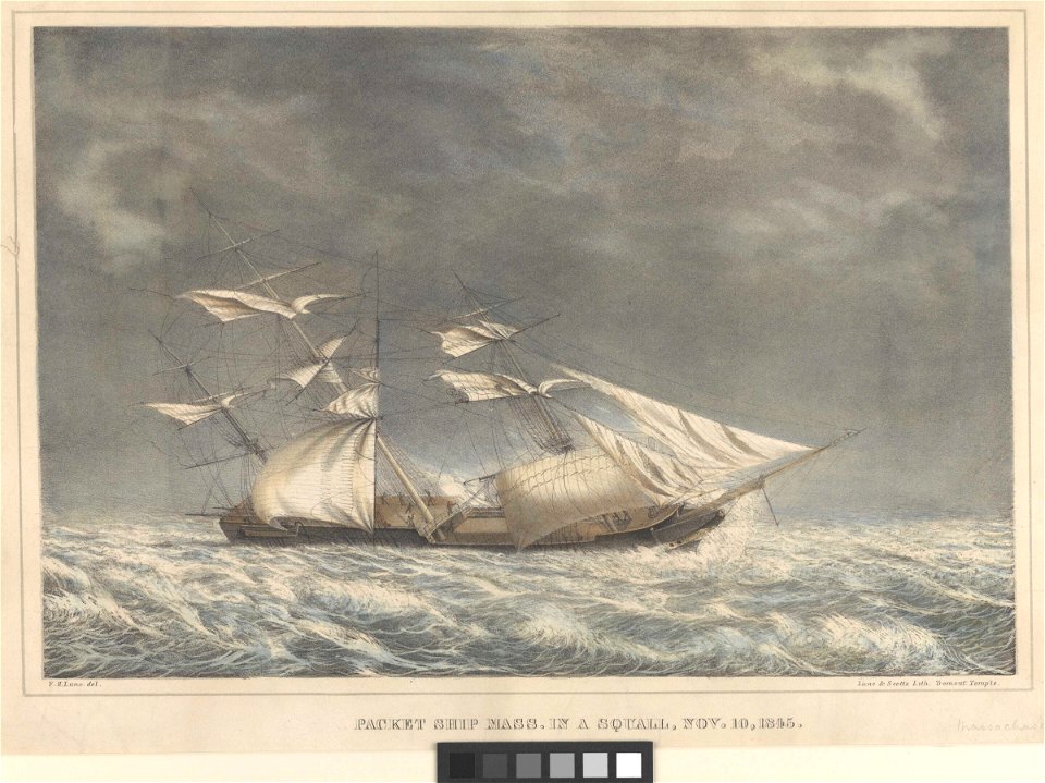 Packet ship Massachusetts in a squall, Nov 10 1845 RMG PY0588