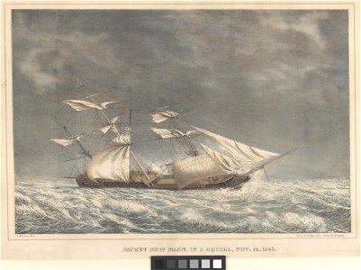 Packet ship Massachusetts in a squall, Nov 10 1845 RMG PY0588