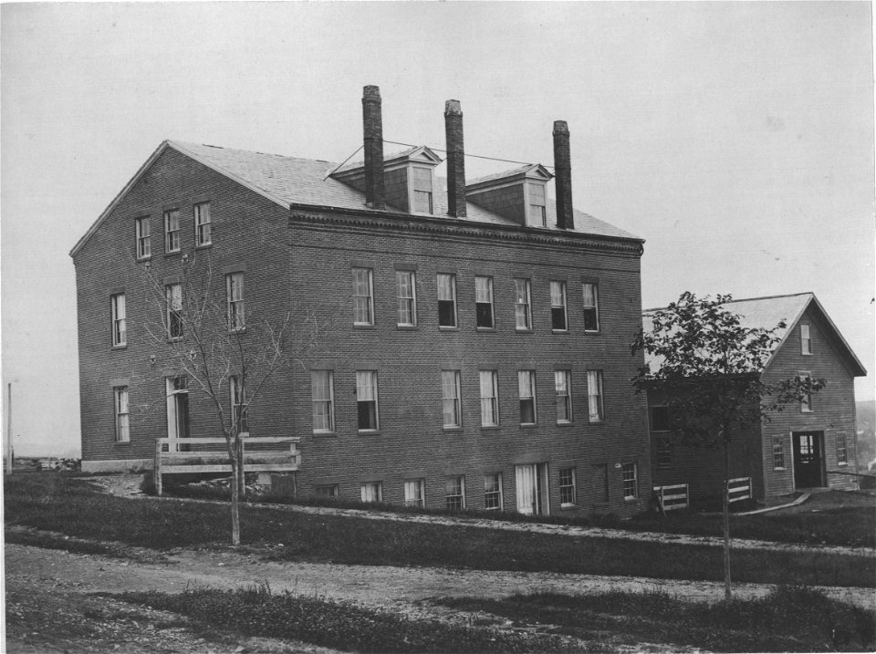 Packard Hall and barn, c. 1860