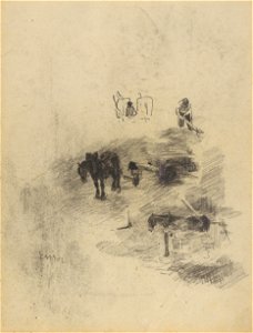 Paarden, kar en werkman, James Ensor, Mu.ZEE Oostende, SM000328