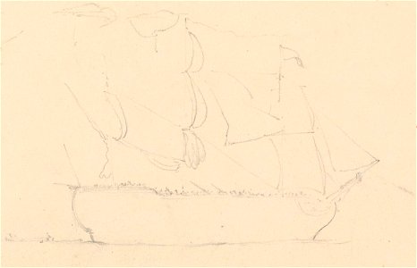 Page of slight sketches San Ildefonso (ship 1785) going into Portsmouth harbour 12 June 1814 RMG PY3793 (cropped)