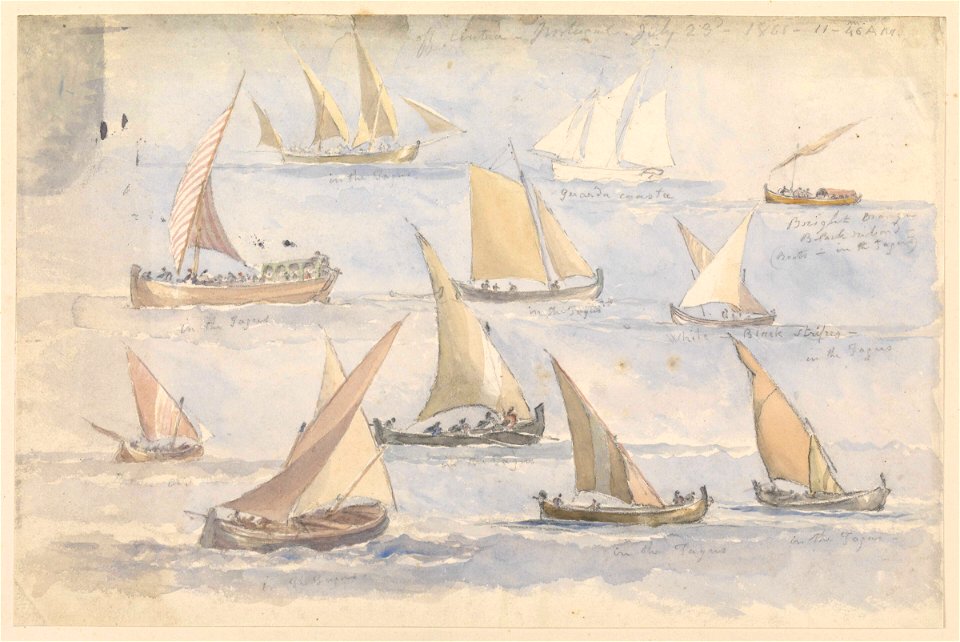 Page of sketches of craft in Tagus off Cintra, Portugal 23 July 1865 11.46 a.m. RMG PY3772