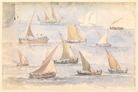 Page of sketches of craft in Tagus off Cintra, Portugal 23 July 1865 11.46 a.m. RMG PY3772