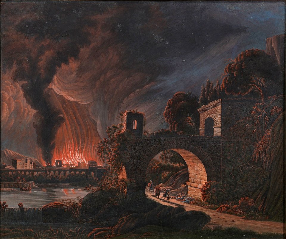 Nächtliche Szene mit Feuersbrunst c1800