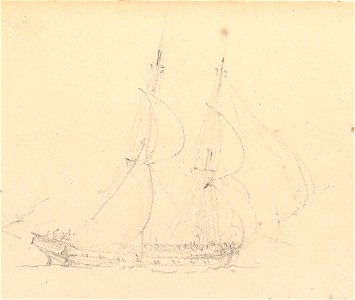 Page of slight sketches of fighting vessels, 'L'Espoir', 1813 RMG PY3793 (cropped). Free illustration for personal and commercial use.