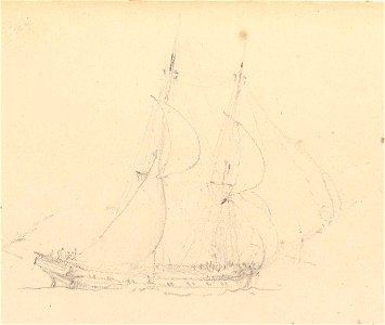 Page of slight sketches of fighting vessels, 'L'Espoir', 1813 RMG PY3793 (cropped)