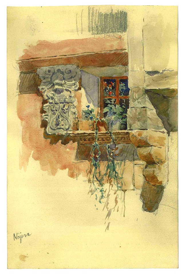 Nájera ventana, Aug. 1926, watercolor by Mariano Pedrero