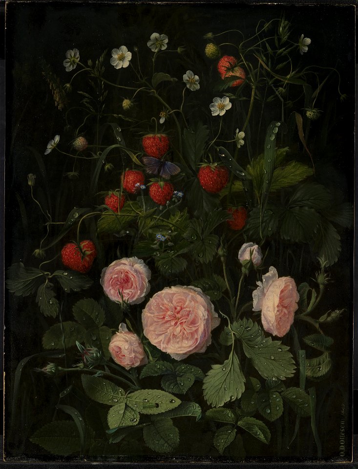 O.D. Ottesen - Still Life with Roses and Strawberries - KMS440 - Statens Museum for Kunst