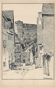 O Ubbelohde - Blick aufs Schloss von der Unteren Stadt (Federzeichn AK A Fischer 2.3-1)