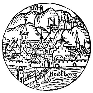 Obere Burg und Dicker Turm Heidelberger Schloss Sebastian Muenster Kalendarium Hebraicum 1527 (Ausschnitt)