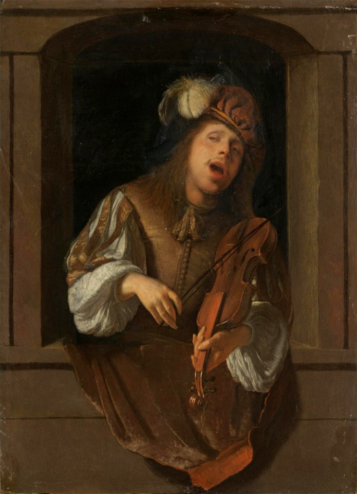 Jacob Ochtervelt - A singing violinist, probably a self-portrait