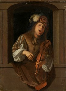 Jacob Ochtervelt - A singing violinist, probably a self-portrait
