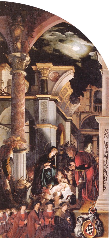 Oberried Altarpiece (right wing panel, the birth of Christ), by Hans Holbein the Younger