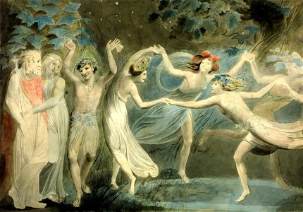 Oberon, Titania and Puck with Fairies Dancing. William Blake. c.1786. Free illustration for personal and commercial use.