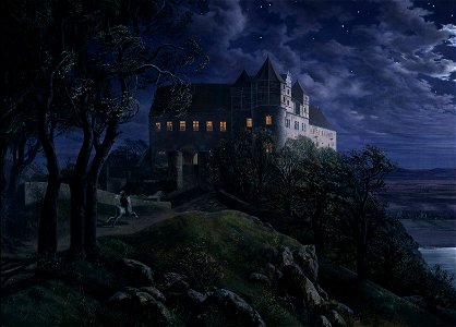 Ernst Ferdinand Oehme - Burg Scharfenberg bei Nacht - Google Art Project
