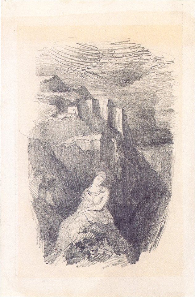 Odilon Redon - Femme dans un paysage montagneux