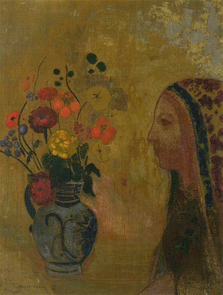Odilon Redon (1840-1916) - Profile of a Woman with a Vase of Flowers (Profile de femme avec vase de fleurs) - T05524 - Tate