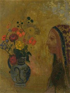 Odilon Redon (1840-1916) - Profile of a Woman with a Vase of Flowers (Profile de femme avec vase de fleurs) - T05524 - Tate