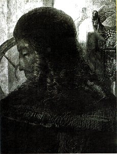 Odilon Redon - Old Knight 1896, lithograph. Free illustration for personal and commercial use.