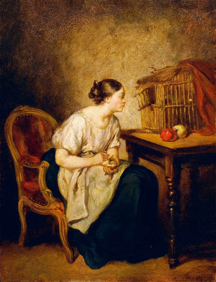 Octave Nicolas Francois Tassaert - Junge Frau mit Vogelkäfig - 1395 - Österreichische Galerie Belvedere
