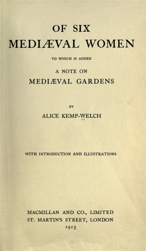 Of Six Mediaeval Women title-page