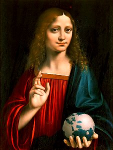 Marco d'Oggiono, Salvator Mundi, c.1500, Galleria Borghese, Rome. Free illustration for personal and commercial use.
