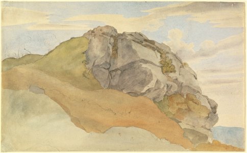 Ernst Ferdinand Oehme - Rocky Outcropping (recto), Rocky Forest with Strollers (verso) - Google Art Project