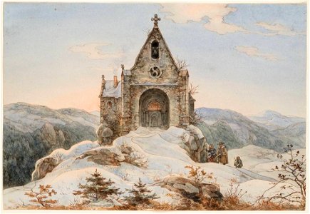 Ernst Ferdinand Oehme - Bergkapelle im Winter (1850)