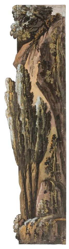 Okänd - Del av kuliss till Skog, 12 delar, Kuliss för vänstra delen av scenen, träd och klippor - NMGrh 3800i - Nationalmuseum