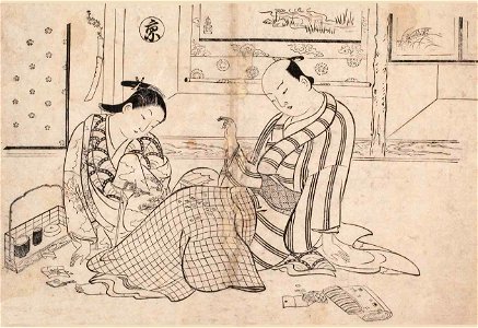 Okumura Masanobu - Lovers in Kyoto Playing Five-in-a-Row, From the series Love in Three Capitals, 1720s