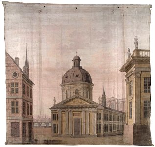 Okänd - Del av kuliss till ”En stad 15 delar, Fondvägg, stad med kyrka - NMGrh 3802k - Nationalmuseum