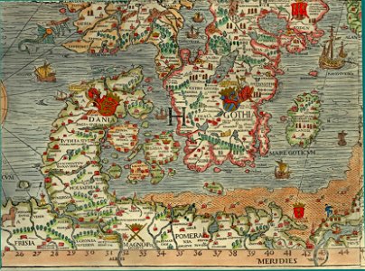Olaus Magnus' Map of Scandinavia 1539, Section H, Denmark, Sweden