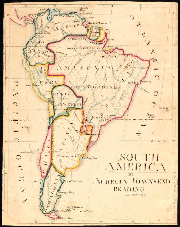 Old map of South American 1831 by Aurelia Townsend Herrick