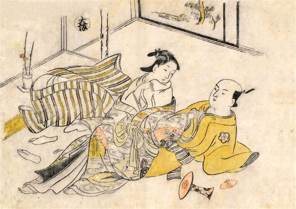 Okumura Masanobu - Lovers in Osaka Undressing, From the series Love in Three Capitals, 1720s